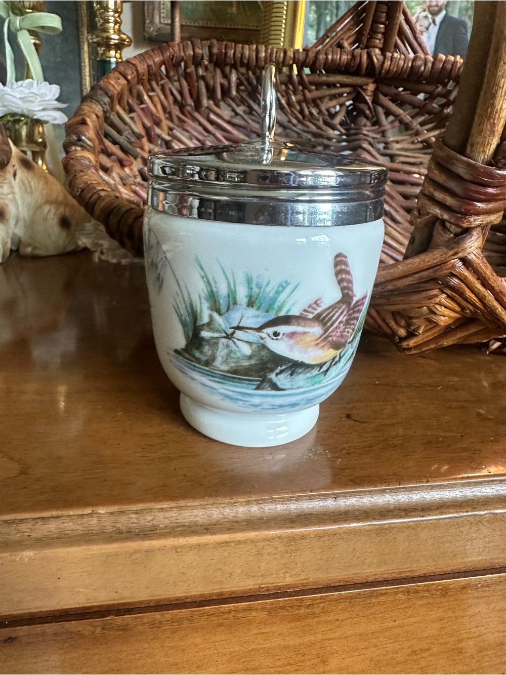 Vintage Royal Worcester Porcelain Egg Coddler with Finches